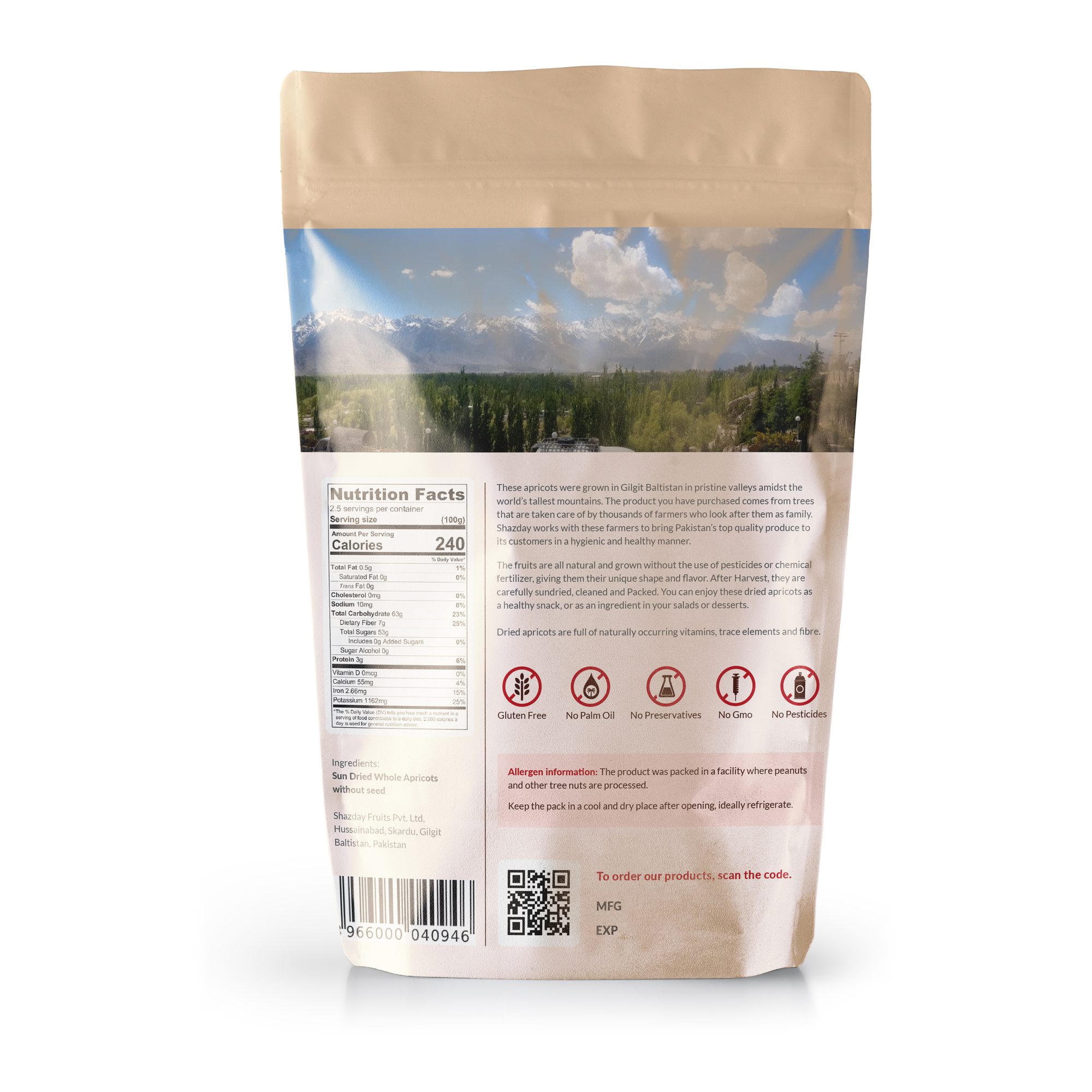Dried Apricots, back of pack