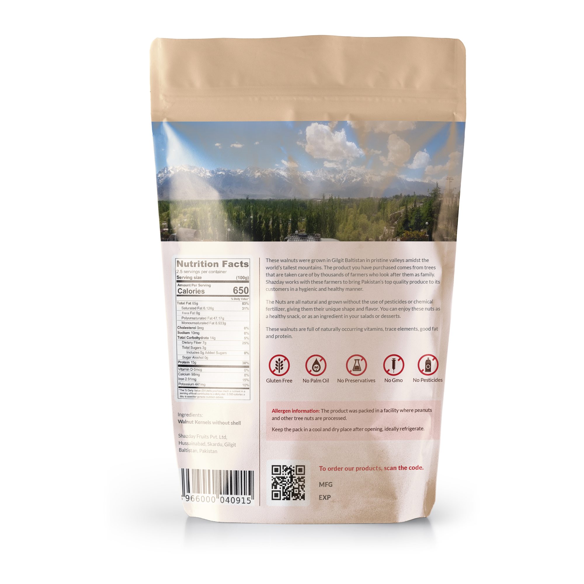 Walnut Kernels, back of pack
